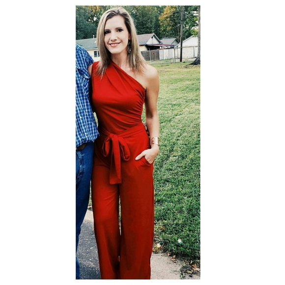 'Best Dressed' Belted One Shoulder Jumpsuit - Picture 3 of 7